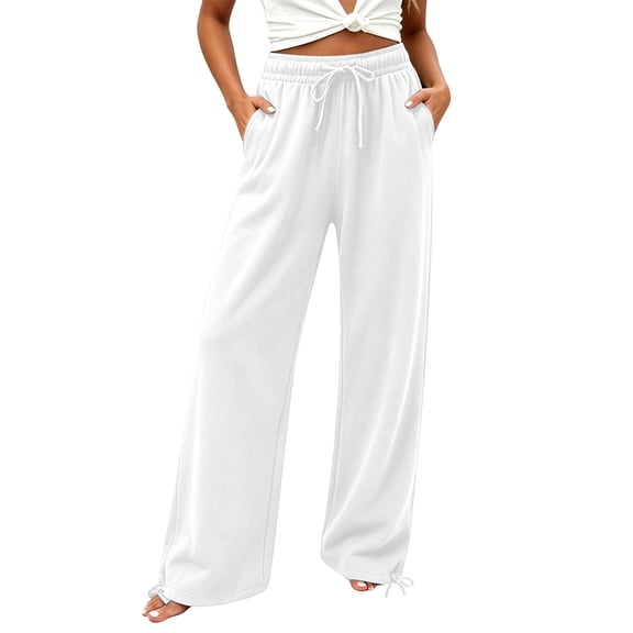 Lnmiateer Casual Loose Jogger Pants for Women Solid Color Drawstring Waist Side Pockets Street Daily Autumn Winter Fashion