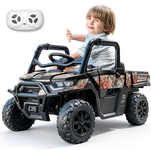24V Ride on Toys for Kids 1-5 Years 2WD 1-Seater Electric Ride on Car with Dump Bed, Electric Vehicles Ride on Truck UTV with Remote Control, Camouflage