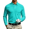 thumbnail image 2 of Qwertyu Mens Long Sleeve Polo Shirts Classic Casual Button Collared Shirt Quick Dry Work Fishing Athletic Golf Shirts Cyan S, 2 of 8