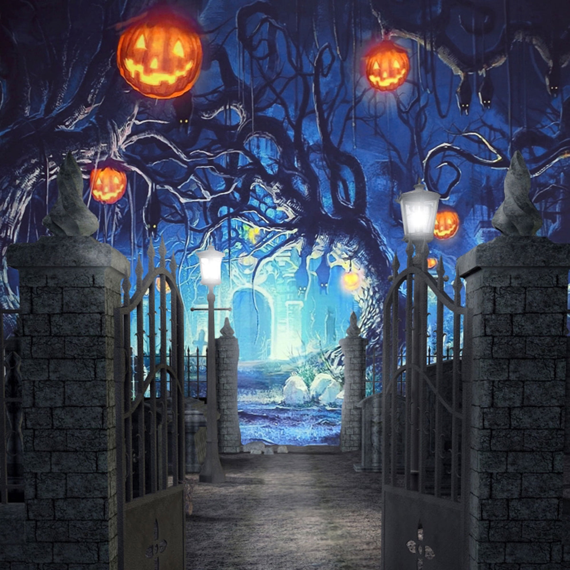 NK HOME 5x7ft Thin Vinyl Cartoon Hallowe'en Backdrop Haunted Witch