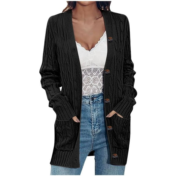 purcolt Women's Long Sleeve Cable Knit Chunky Cardigan Sweaters Button Down Casual Open Front Cardigan Sweaters Outerwear Coats with Pockets