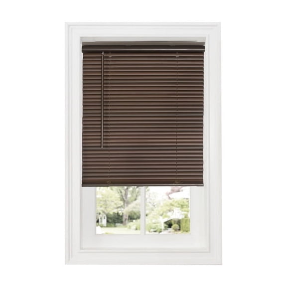 HomeStock Modern Muse 1" Room Darkening Mini Blind 34x64 Mahogany - Cordless with Tilt Wand, Heavyweight PVC, Optimal Light Control and Simple Installation