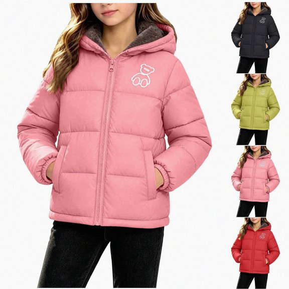 Piuwrlz Girls Parka Outerwear with Hood Pocket Kids Zipper Windbreaker Jacket Cotton Puffer Coat Black Size 3-4 T