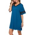 thumbnail image 4 of Chemise de Nuit pour Femmes, Chemise de Nuit en Coton Col en V Manches Courtes Pyjama Ample Confortable Robe Décontractée, Bleu, 4 of 5