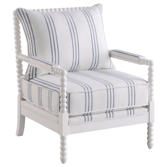 Plethoria Home White and Navy Upholstered Stripe Accent Chair