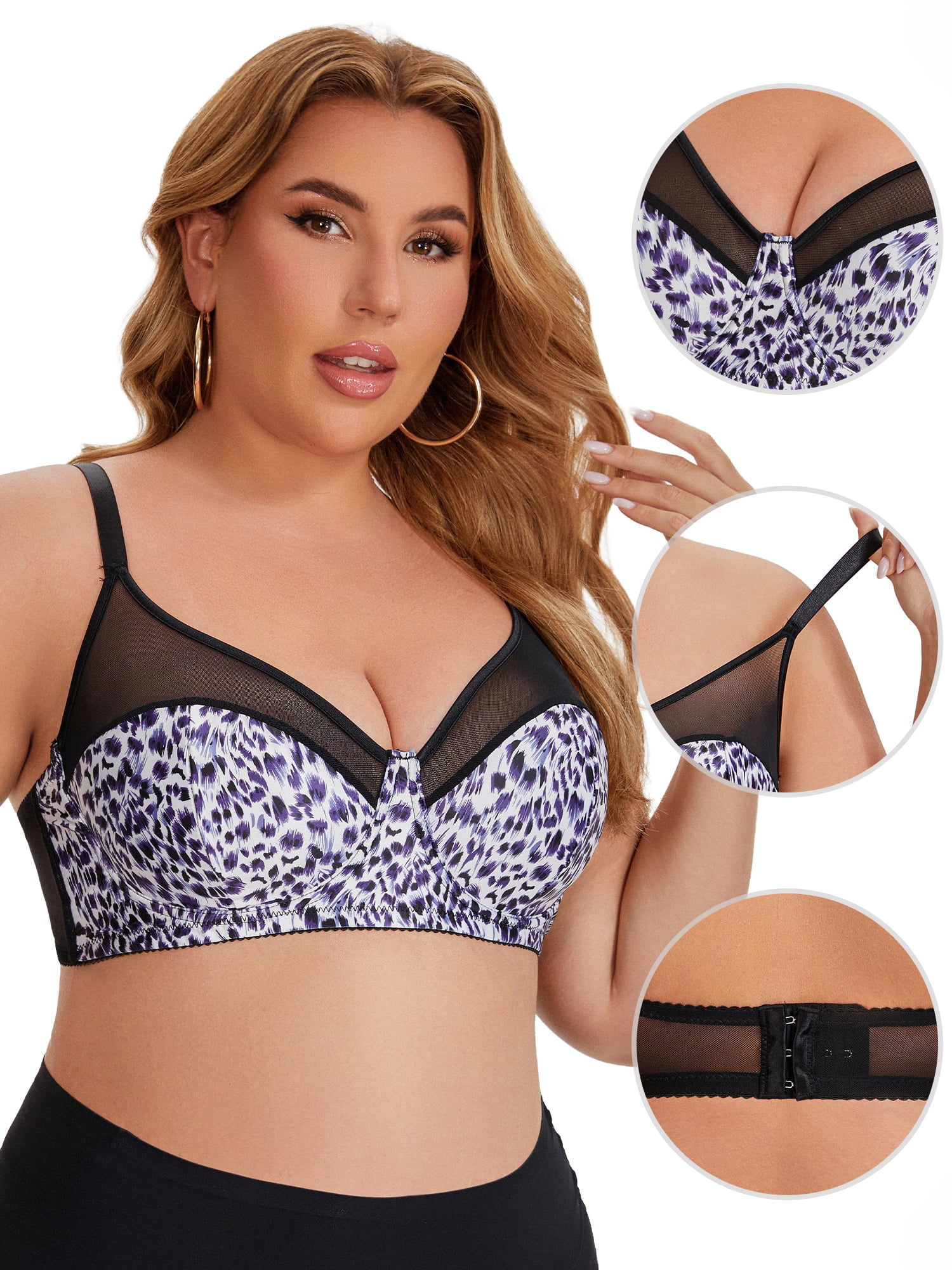 DARING DIVA Women's Plus Size Underwired Push Up Mesh See Through Bralette XL Blue