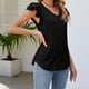 thumbnail image 3 of Gibobby Camiseta de manga corta para mujer Top verano para mujer, camiseta holgada informal manga corta plisada con cuello en V Color sólido, camiseta con man(Negro,XL), 3 of 4
