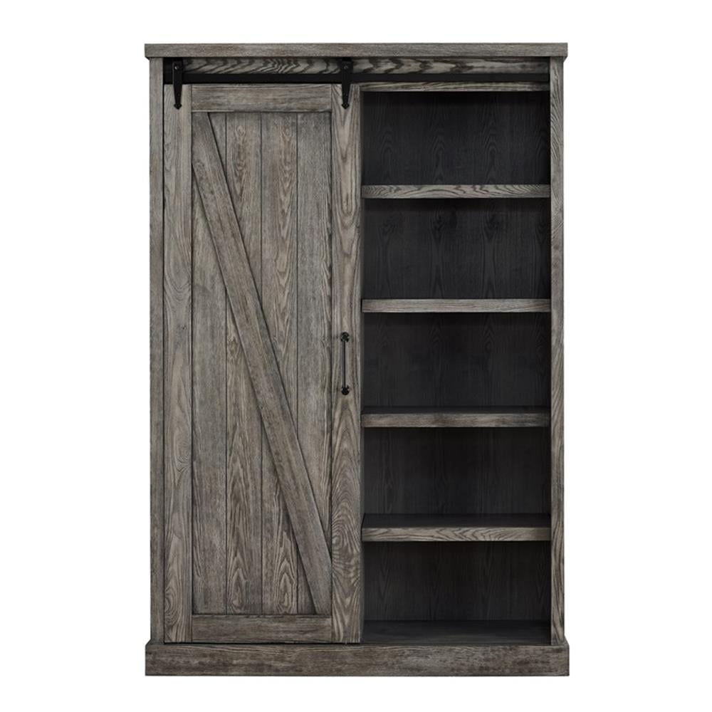 Martin Furniture Avondale 8-Shelf Wood Bookcase with Sliding Door in Gray