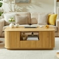thumbnail image 2 of GZXS Multifunctional 46.5" Oval Coffee Table with 2 Drawers, Open Shelf & Storage Compartments, Modern Wood Center Table for Living Room, Natural Finish, 2 of 8