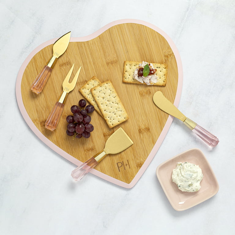 Paris Hilton Charcuterie Board and Serving Set, Bamboo Serving Board, Ceramic Dish, Cheese Utensils with Titanium Coated Blades, 6-Piece Set, Charcoal