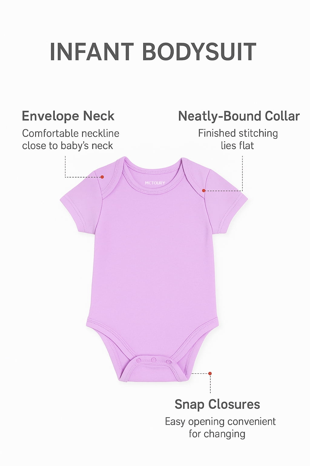 MCTOURY Baby Bodysuit for Infants – Short Sleeve Envelope Neck Onesie with Snap Closures, Soft Breathable Cotton, Unisex Newborn Clothes for Girls & Boys