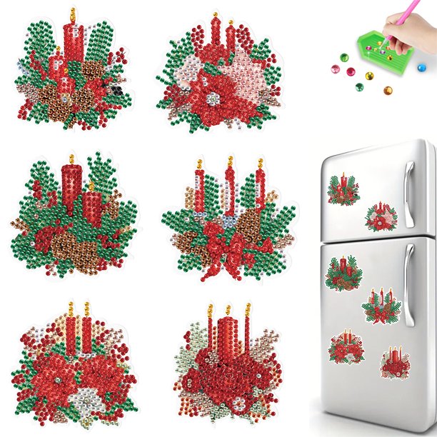 Diamond Art Imán para Nevera 6 Unidades Cardenal Navidad Adultos Principiantes Color Rojo