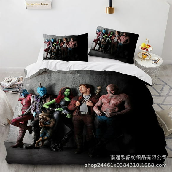 ben-Guardians Of The Galaxy Bedding Quilt Cover, Three-Piece Set, Soft Microfiber, 3D Printed Duvet Cover