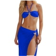 thumbnail image 3 of Women's 3 Piece Bikini Swimsuit with Cover Up Skirt - Two Tone Star Print Two Piece Bathing Suit with Sarong, Halter Top Beach Outfits&nbsp;(Blue,M), 3 of 8