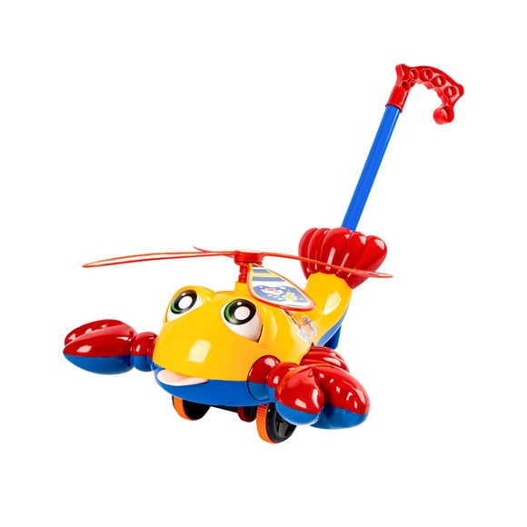 Bunblic Chariot Jouet Avion Dessin Animé Jouet d'Équilibre Homard Développe les Habiletés Motrices Chariot Jouet Poussé à la Main Avion Poussoir pour Enfants Bébés, Jaune