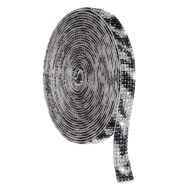 Cinta de cristal de strass, rollo de 5 filas de tiras de cristal autoadhesivas de 4 yardas en negro/blanco