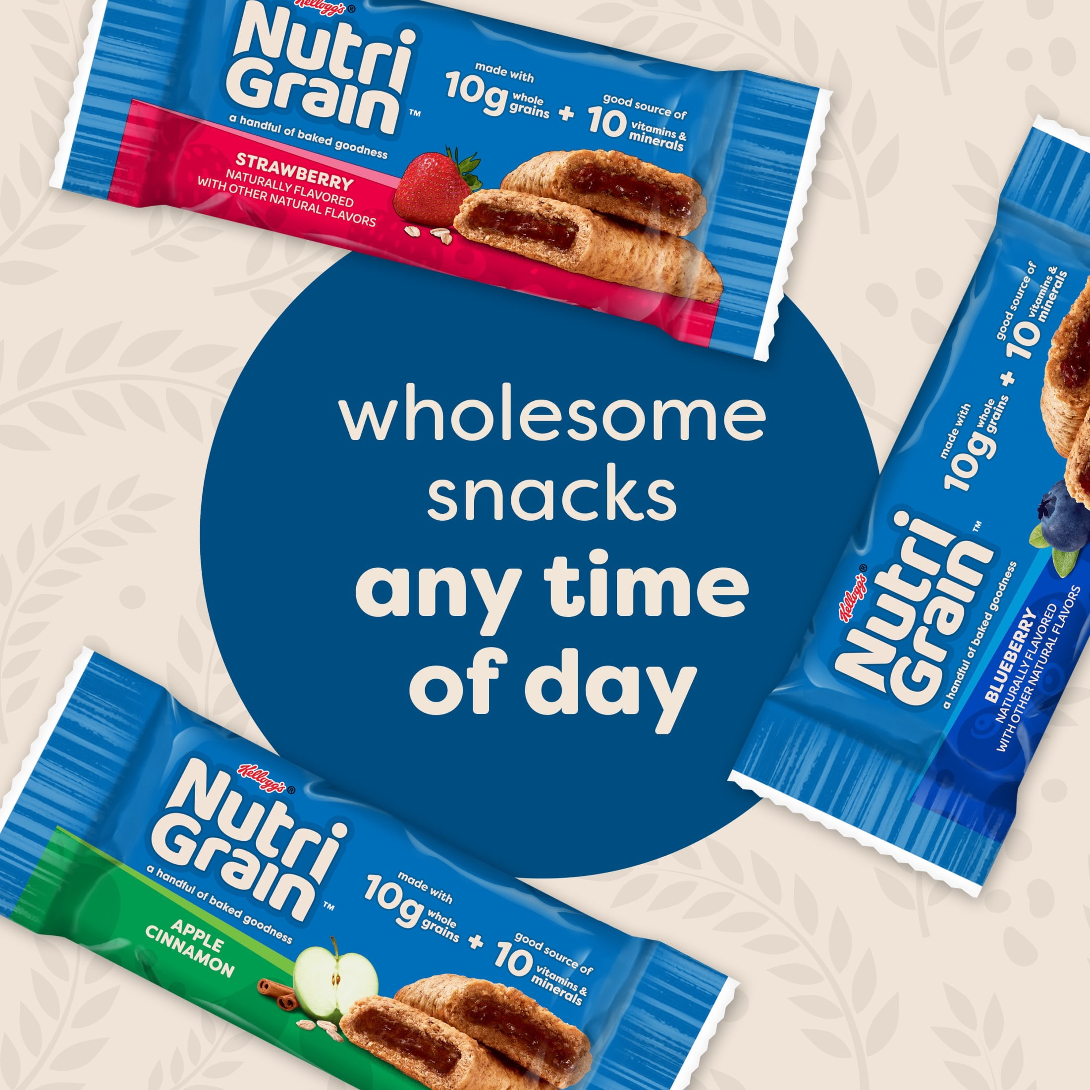 Kellogg's Nutri-Grain Apple Cinnamon Chewy Soft Baked Breakfast Bars, Made with Whole Grains, 20.8 oz, 16 Count