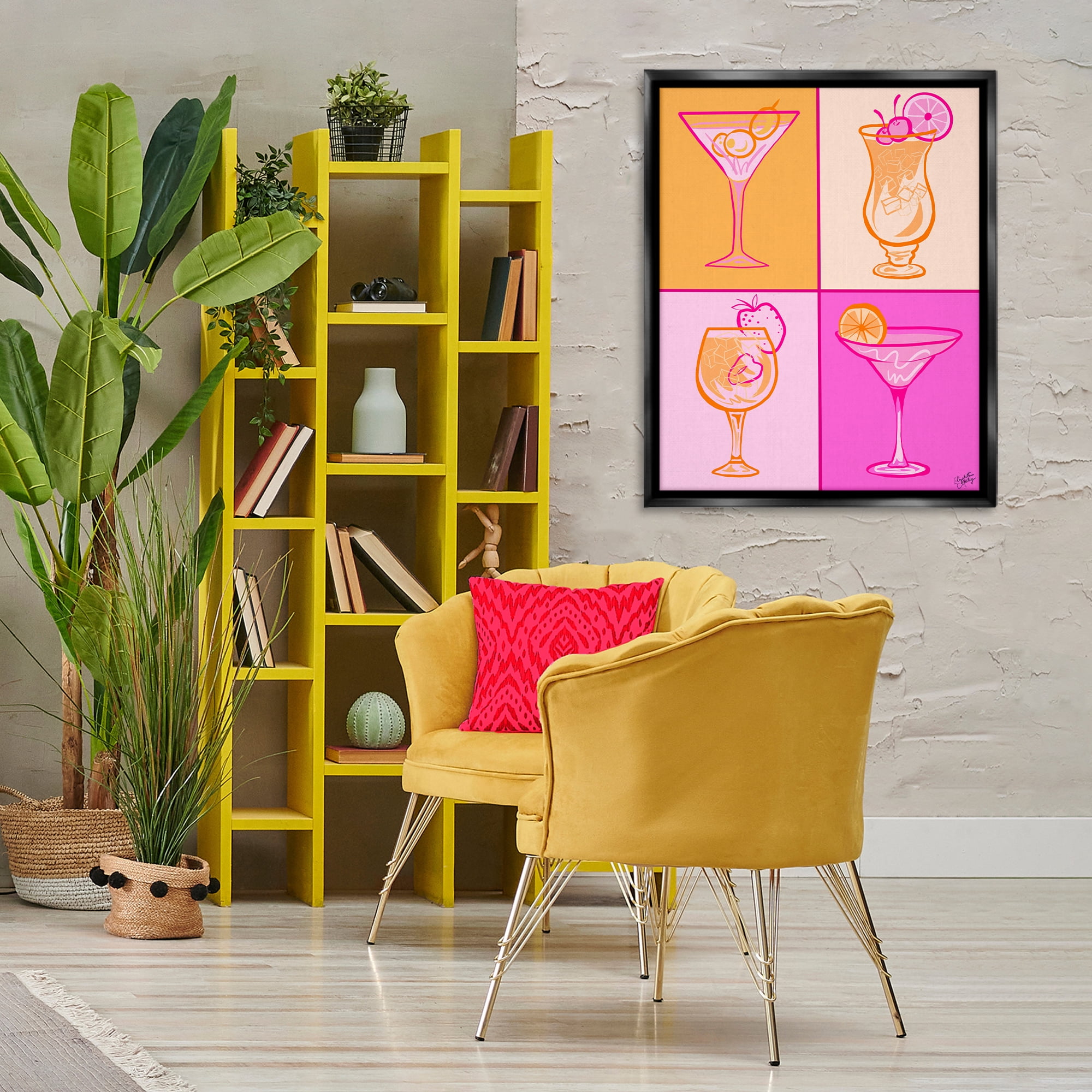 Stupell Industries Pink & Orange Cocktails Food & Beverage Painting Black Floater Framed Canvas Art Print Wall Art, 25 x 31