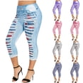 thumbnail image 2 of Yuanlook Womens Plus Size Distressed Print Capri Leggings High Waisted Casual Daily Party Cropped Trousers Size S-5XL, 2 of 5