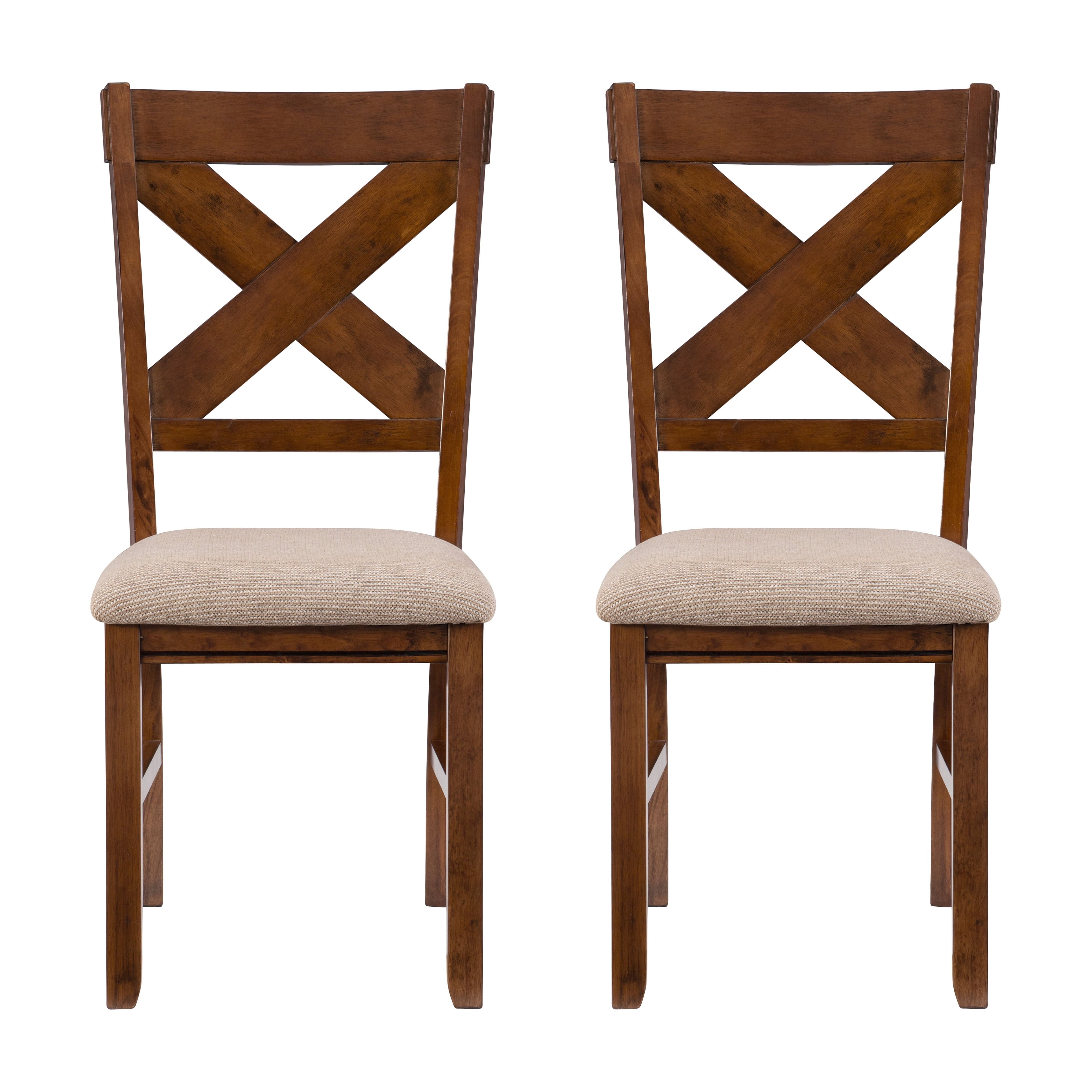 Linon Kraven Set of 2 X-Back Dining Chairs in Dark Hazelnut Brown Wood