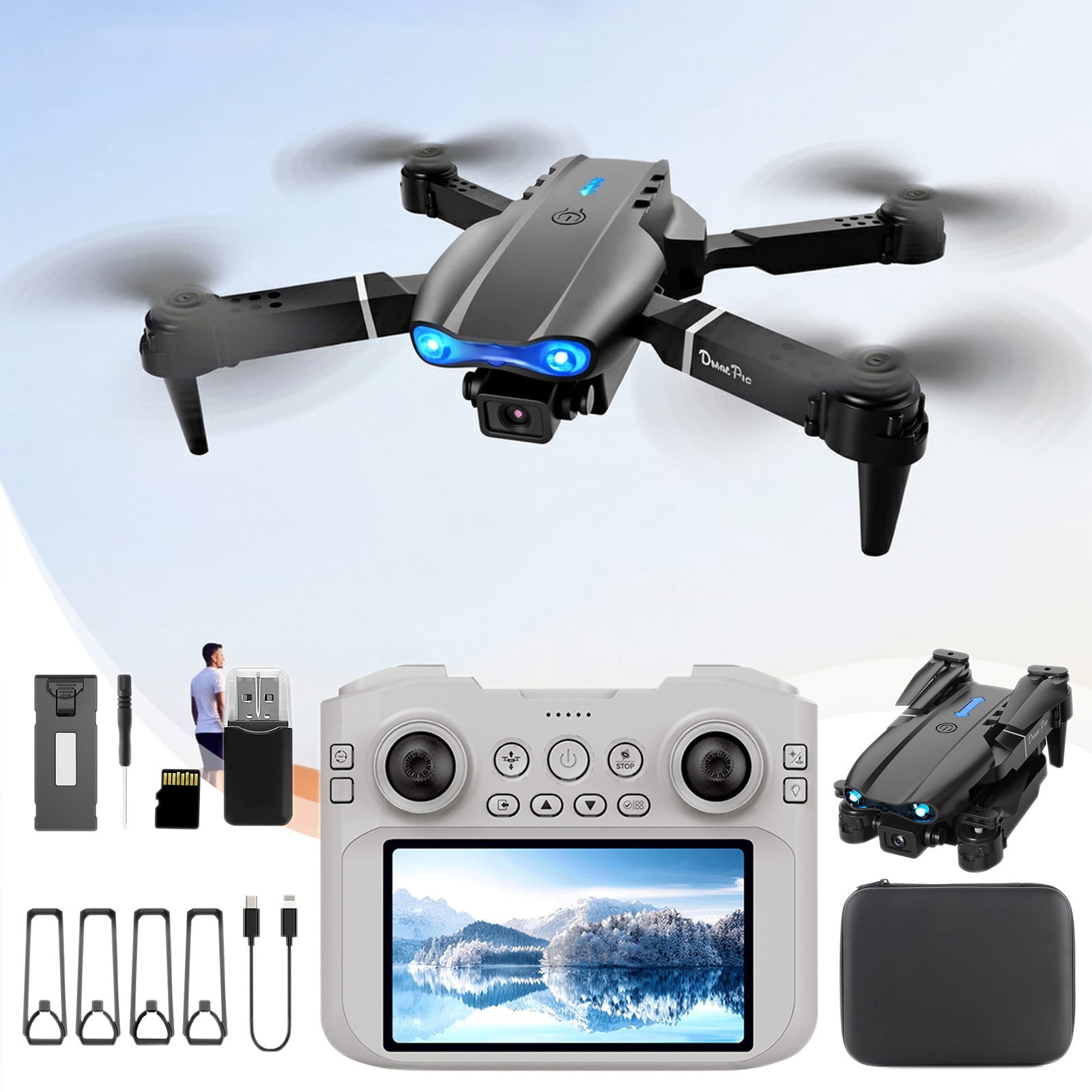 Drone with Camera and 4.3-Inch Screen, Obstacle Avoidance, 10-Minute Flight, for Beginners and Kids