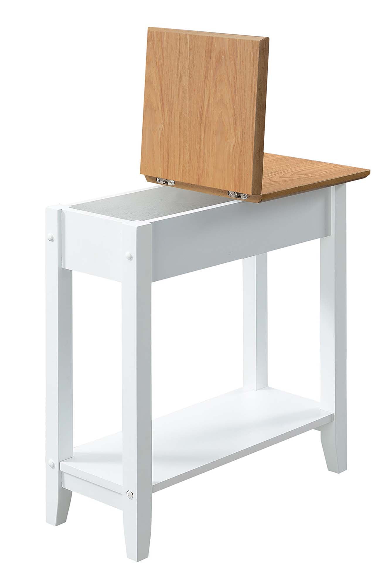 Convenience Concepts American Heritage Flip Top End Table with Shelf, Driftwood/White