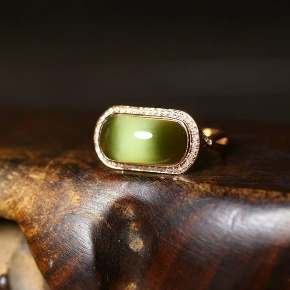 Cat Eye Stone Ring Adjustable Open Band Vintage French Style Fashion Jewelry for Women Elegant Daily Wear Accessory