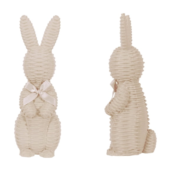 Statue de Lapin en Résine de Rotin Tressée Faite à la Main, Figurine de Lapin de Pâques Bohème, Décor Printanier Résistant aux Intempéries pour Intérieur et Extérieur, Cadeau Artisanal Naturel pour les Amoureux de la Nature