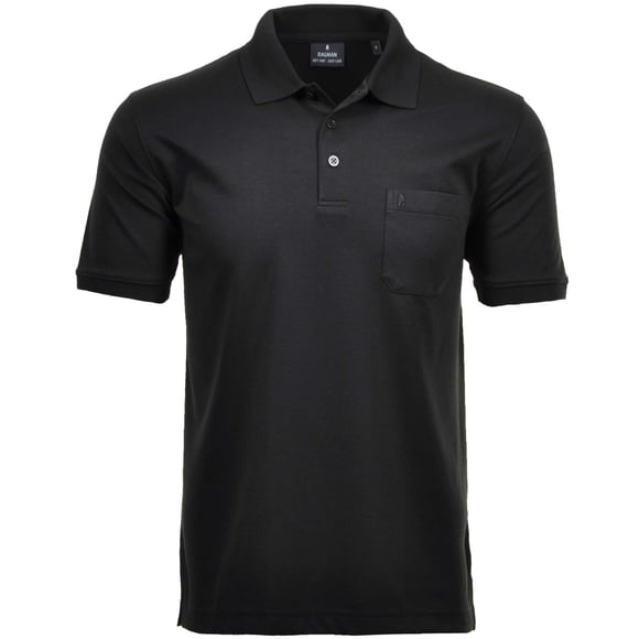 RAGMAN Polo Hombre - Top, Polo de Punto Suave, Mezcla de Algodón, Bolsillo en el Pecho, Tapeta de Botones, Corto, Color sólido Negro M (Medium)