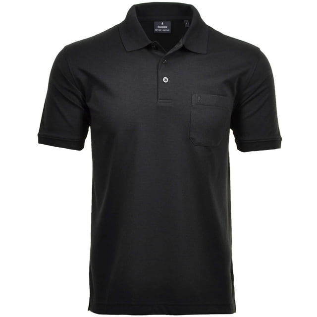 RAGMAN Polo Hombre - Top, Polo de Punto Suave, Mezcla de Algodón, Bolsillo en el Pecho, Tapeta de Botones, Corto, Color sólido Negro S (Small)