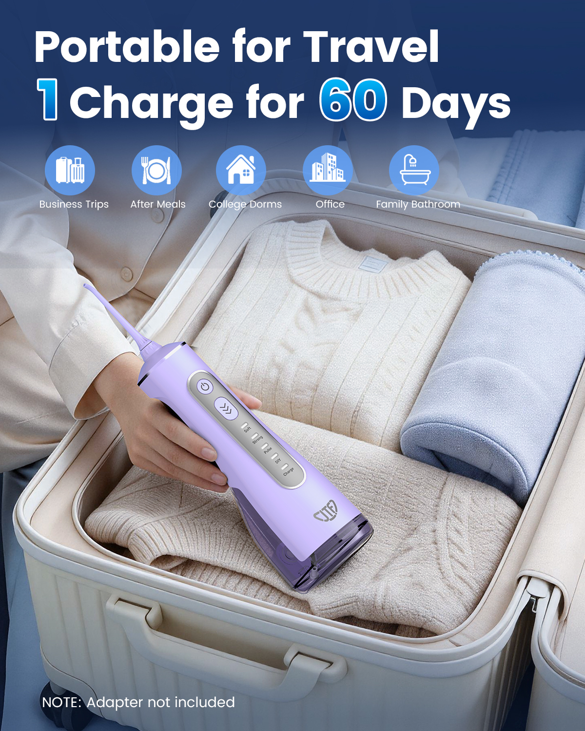 JTF Irrigador Dental Inalámbrico para Dientes: 3 Modos y 10 Niveles de Presión DIY, Irrigador Oral Portátil para Brackets y Encías Sensibles con 9 Puntas y Tanque de 300ml, Limpiador Dental Eléctrico Recargable para Hogar y Viajes 7
