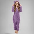 thumbnail image 3 of HOSIA Girls Fleece Zip Up Jumpsuits Kids Fuzzy Onesie Hooded Rompers Warm Sherpa Pajama Jumpsuits Zip Up Winter Thick Plush Sleep Nightwear Rompers Cute Winter Warm Clothes with Pockets Purple 140, 3 of 6