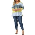 thumbnail image 3 of Agnes Orinda Women's Plus Size Tops Tie Dye Stripes V Neck 3/4 Sleeves Tunic Casual Blouses 2X Gray Yellow, 3 of 7