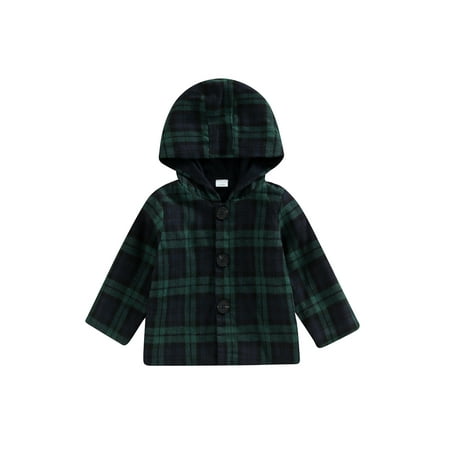 

Sunisery Toddler Baby Boys Hoodies Coat Plaid Hooded Long Sleeve Woolen Jackets Autumn Winter Outerwear Dark Green 9-12 Months
