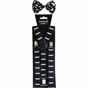 Adult BW Mustaches Suspenders and Bow Tie Set Adjustable Wedding Prom - New with box/tags