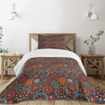 thumbnail image 3 of Ambesonne Mandala Quilted Bedspread Set 2 Pcs, Circular Nested Floral Form, Twin Size, Vermilion Ruby Sky Blue, 3 of 6