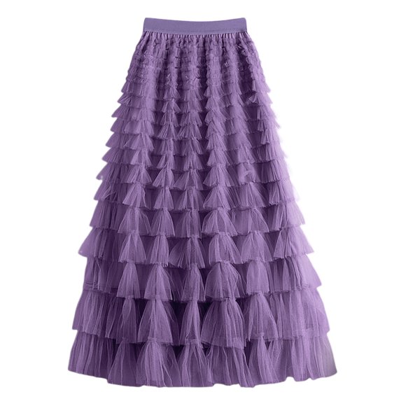 Fgnfyis Womens Skirts Fashion Pattern Mesh Stitching Solid Color Four Season Cute Puffy Skirt Long Skirt Versatile Maxi Skirts Purple M