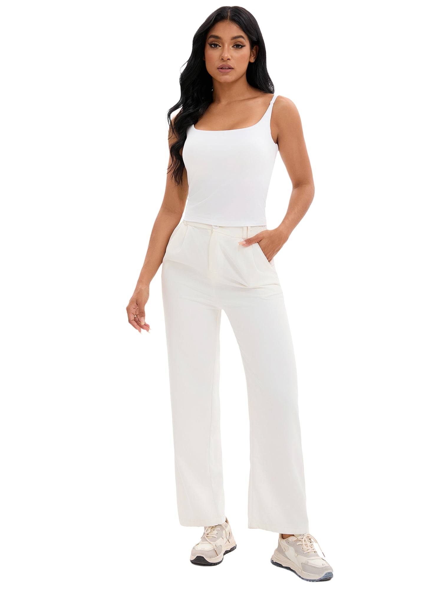 DARING DIVA Women's Shelf Bra Tank Adjustable Spaghetti Strap Camisole S White