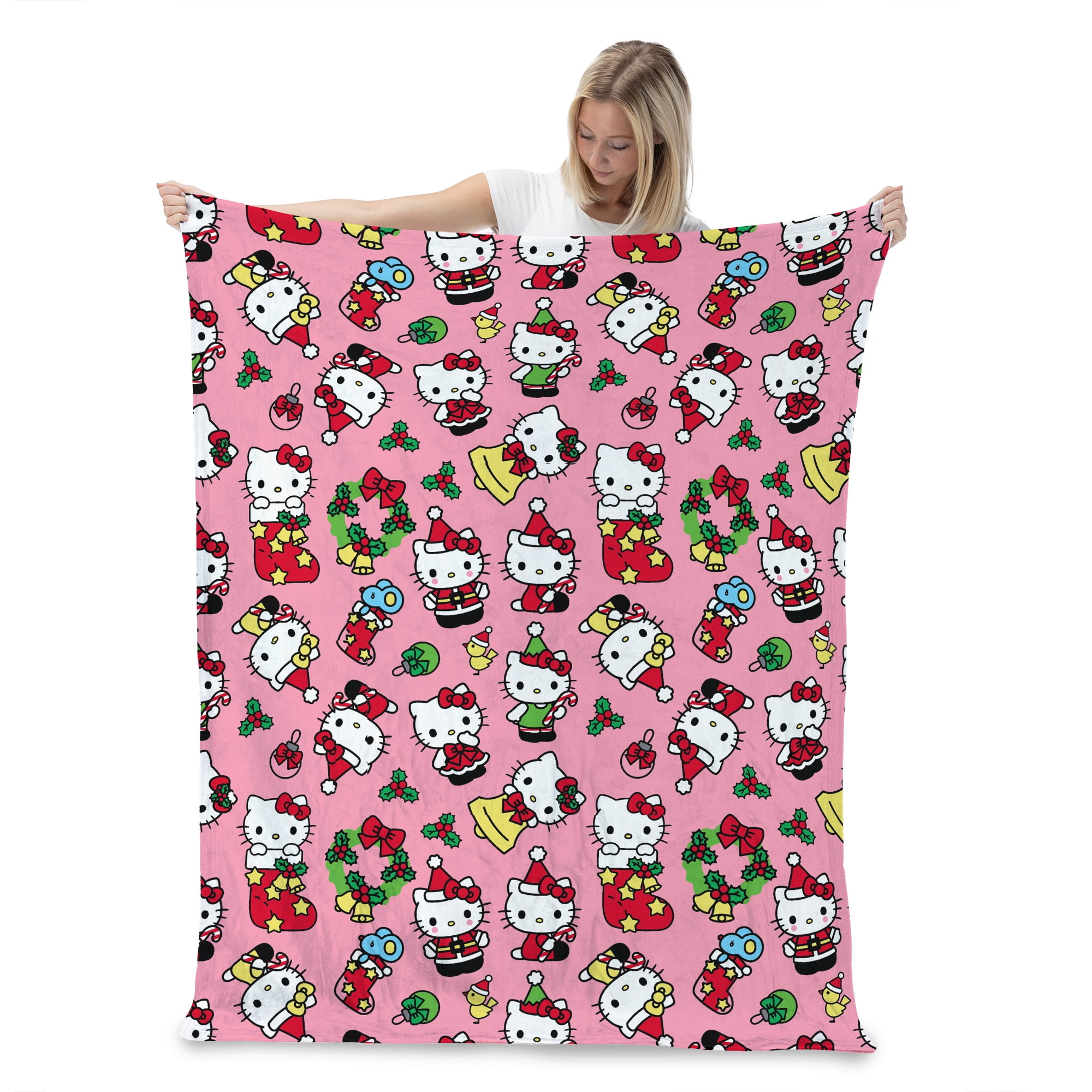 Hello Kitty Hello Mistletoe Pink Silk Touch Throw Blanket 50x70 inches