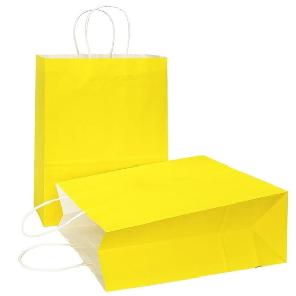 AZOWA Yellow Gift Bags Large Kraft Paper Bags with Handles ( 10.2 x 4.7 x 12.2 in, Yellow, 25 Pcs)