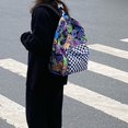 thumbnail image 3 of Bonita mochila con diseño de criaturas marinas, mochila con patrón a cuadros en blanco y negro, mochila perfecta para uso diario y de viaje., 3 of 3
