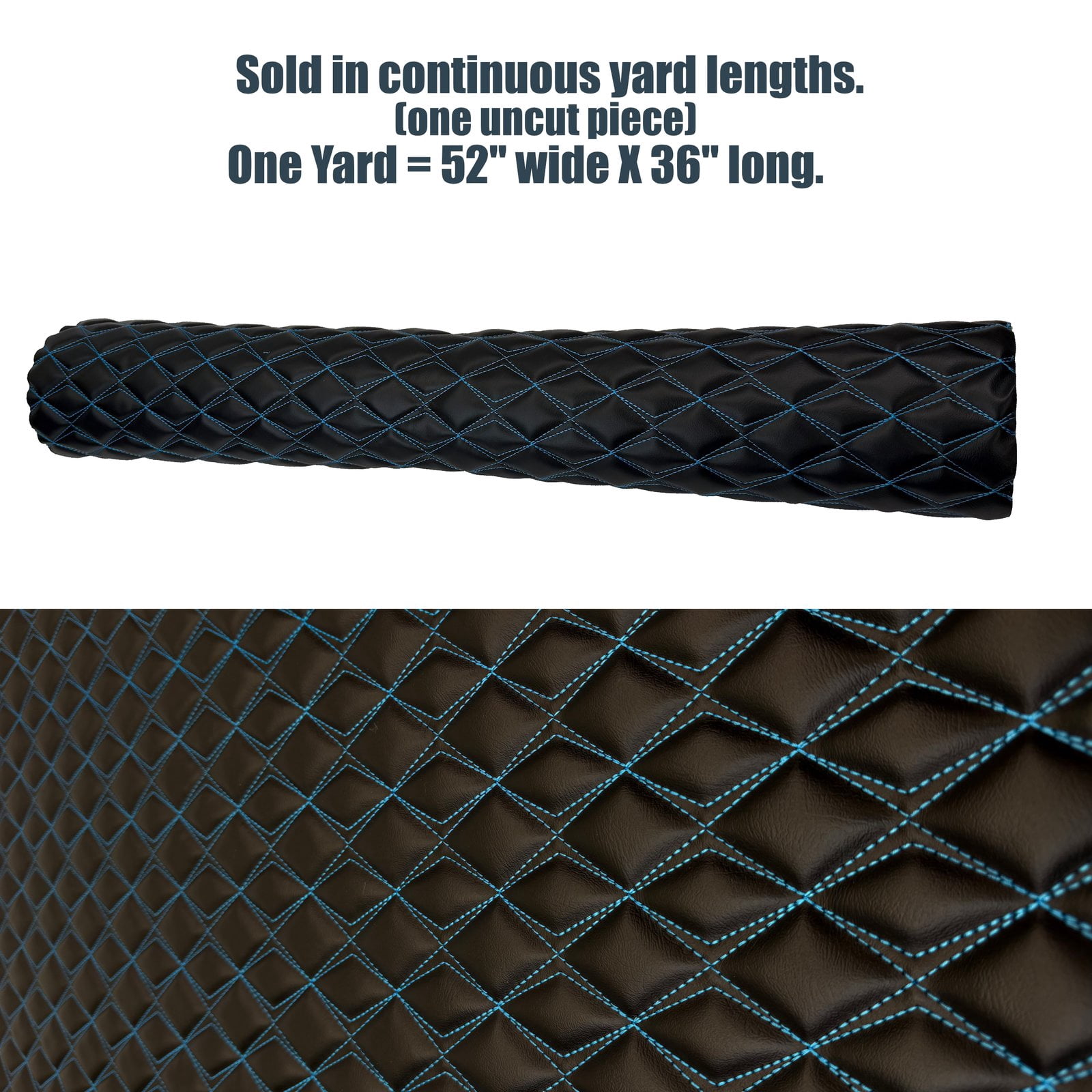 Vinyl Quilted Foam Padded Fabric W 3/8" Foam Backing Upholstery Car Headliner Vehicle & Motorcycle Seats Door Panels /58" W/ Continuous Yard (Black-Red Double Stitching, Diamond 2"X3")