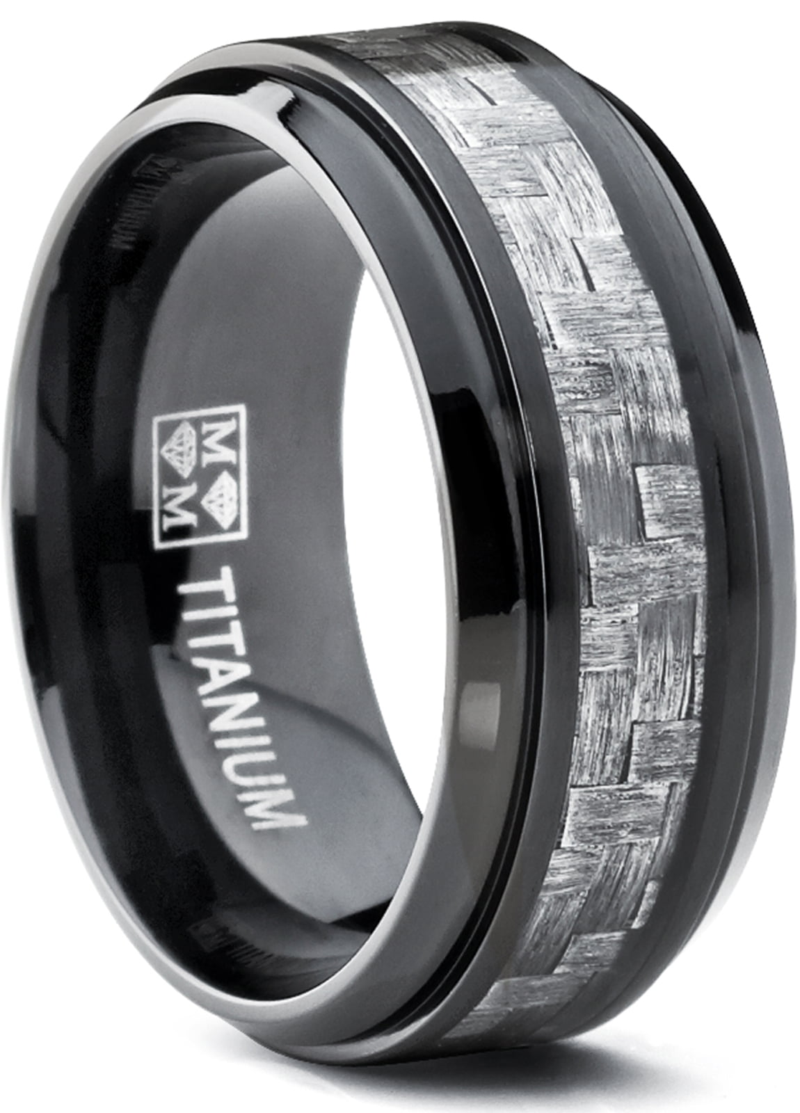 9MM Black Titanium  Men s  Wedding  Band Ring  with Wide Gray 