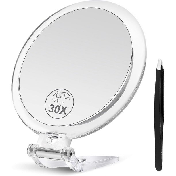30x Magnifying Mirror, Magnifying Mirror With Stand And Tweezers, Handheld Mirror With 30x/1x Magnification, Compact Mirror For Traveling, 30x Makeup