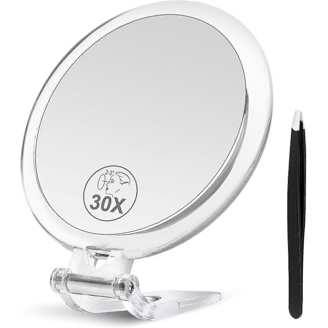 30x Magnifying Mirror, Magnifying Mirror With Stand And Tweezers, Handheld Mirror With 30x/1x Magnification, Compact Mirror For Traveling, 30x Makeup