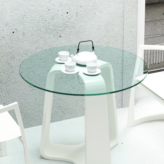 24" Clear Tempered Glass Table Element, 1/4" Inch Thick, Smooth Polished Edge, To Wear, Heat, Corrosion, Impact, For Multiple Applications Round Component, Clear, Different Designs