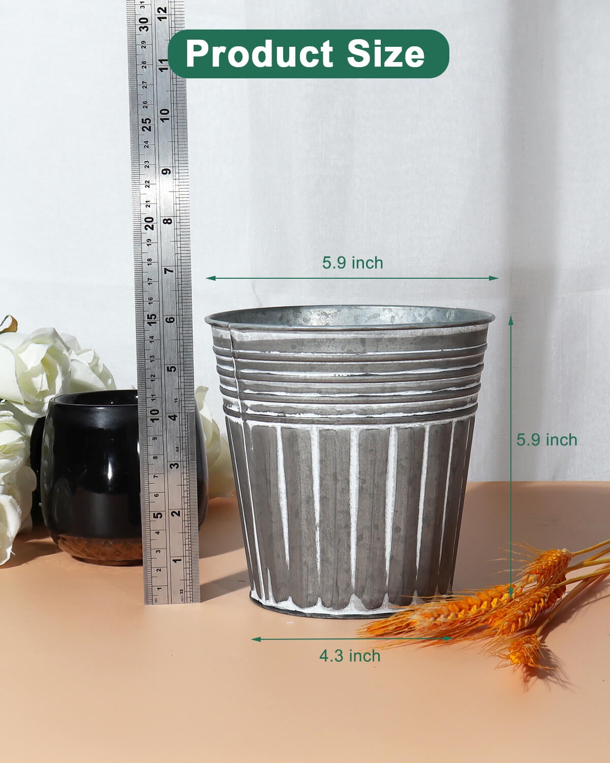 6 Inch Silver Metal Rustic Flower Pots - 6Pcs Galvanized Planters with Drainage Hole and Rubber Plug, Rustproof Metal Bucket Plant Pots Farmhouse Vintage Style for Decor