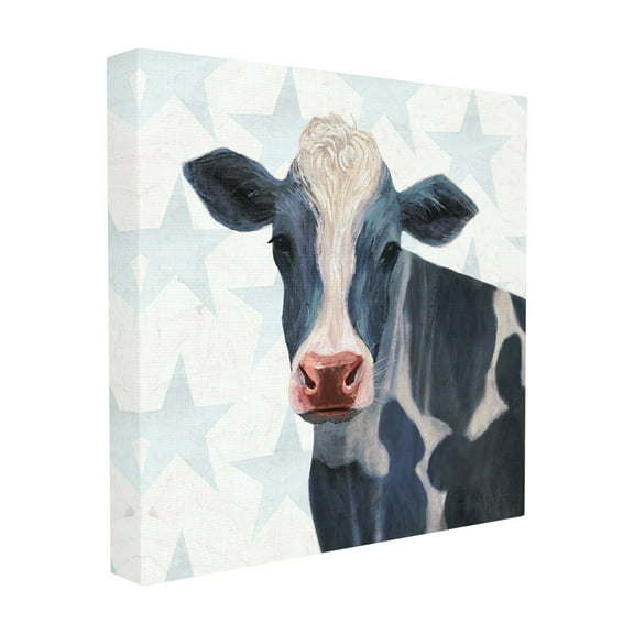 The Stupell Home Decor Collection Patriotic Farm Cow Painting with Blue Stars Stretched Canvas Wall Art, 17 x 1.5 x 17