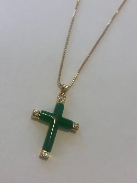 14K Solid Gold with Authentic Jade Stone. cross 18' chain