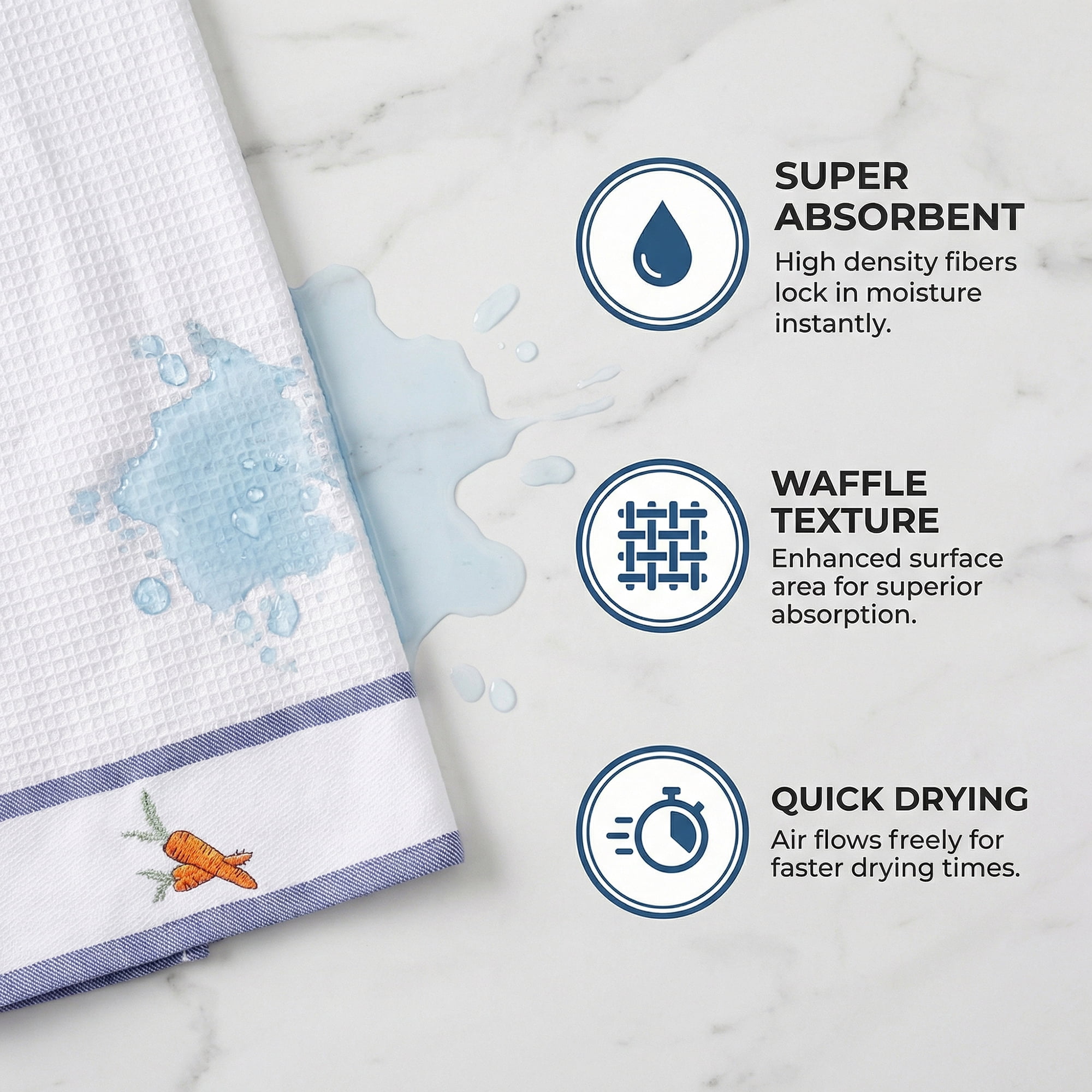 Unique Bargains 2Pcs Cotton Absorbent Fast Drying Dish Towels White Carrots 25" x 15"